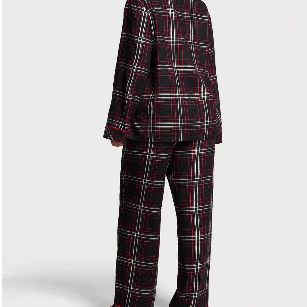 Victoria's Secret Flannel Long Pajama Set Black Red White Plaid Signature PJ S - Picture 5 of 10